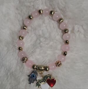 Pink and Gold Beaded Charm Bracelet